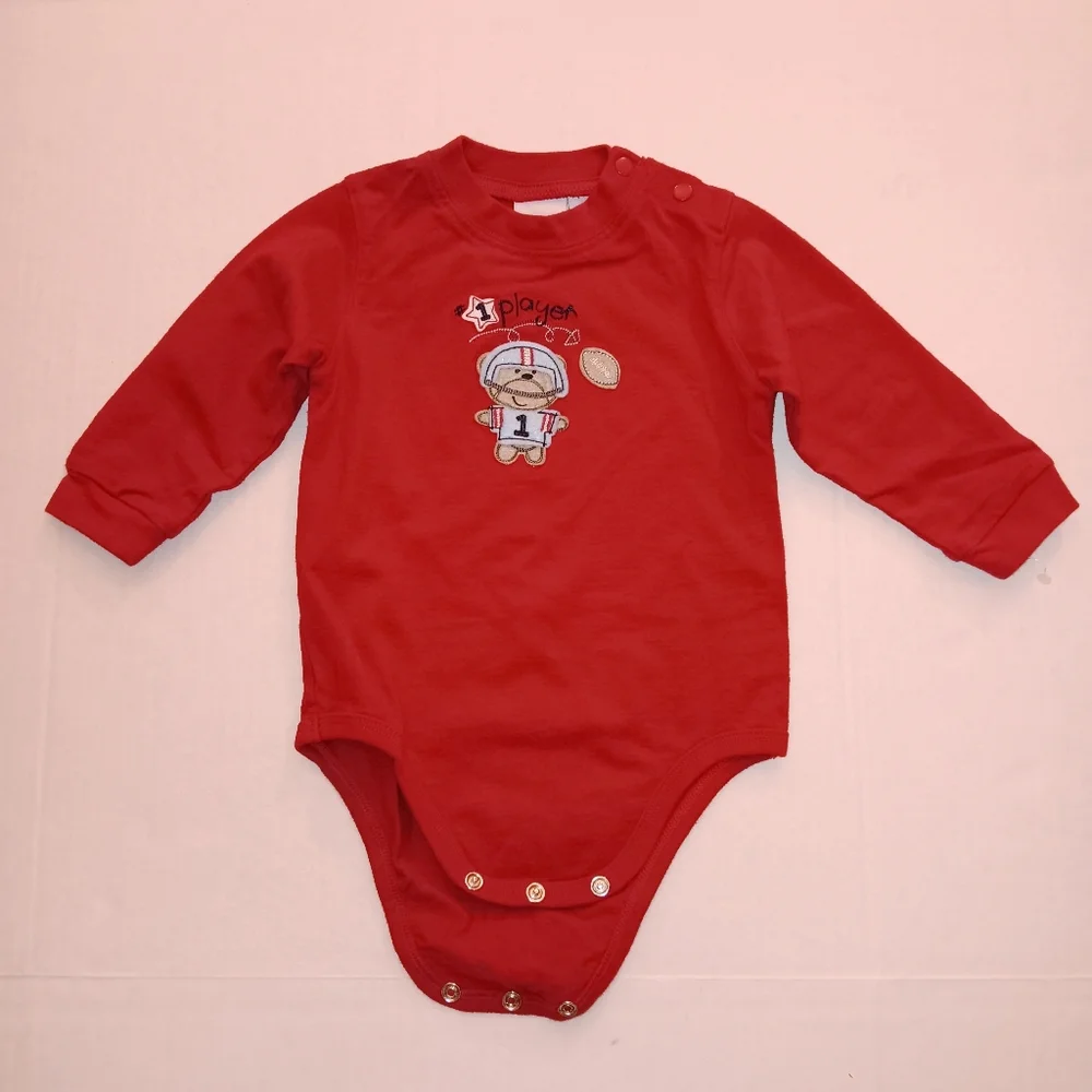 Sonoma Red Baby Onesie Bodysuit Sports Football Bear Design Long Sleeves